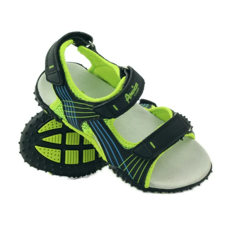American Club Sandalen met een Amerikaans 5261 leren inzetstuk groente zwart