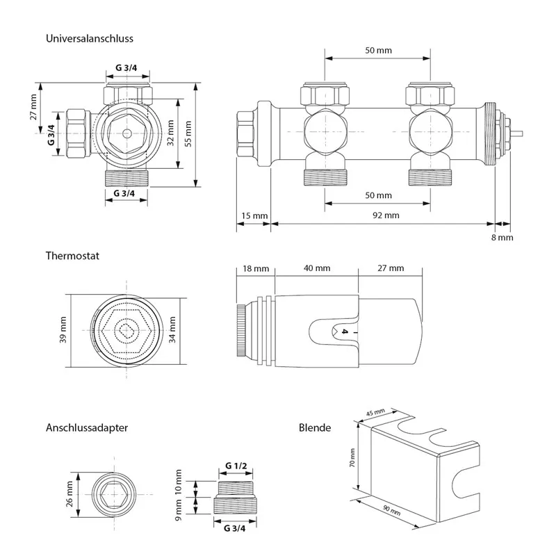 Badkamerradiator 480x1600 mm antraciet met universele aansluitset