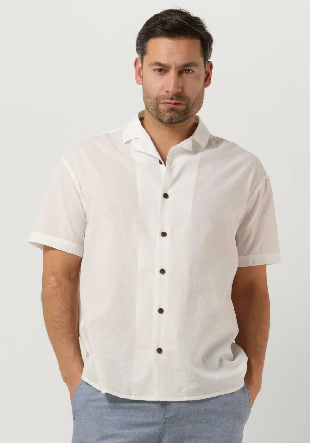 gebroken wit anerkjendt casual overhemd akkarsten s/s seersucker shirt