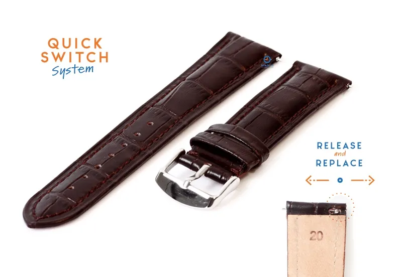 Horlogeband 20mm croco leer donkerbruin