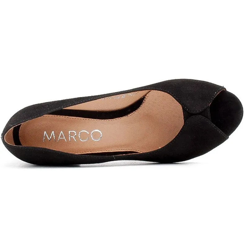 Marco Shoes Zwarte suède pumps met een stabiele hak