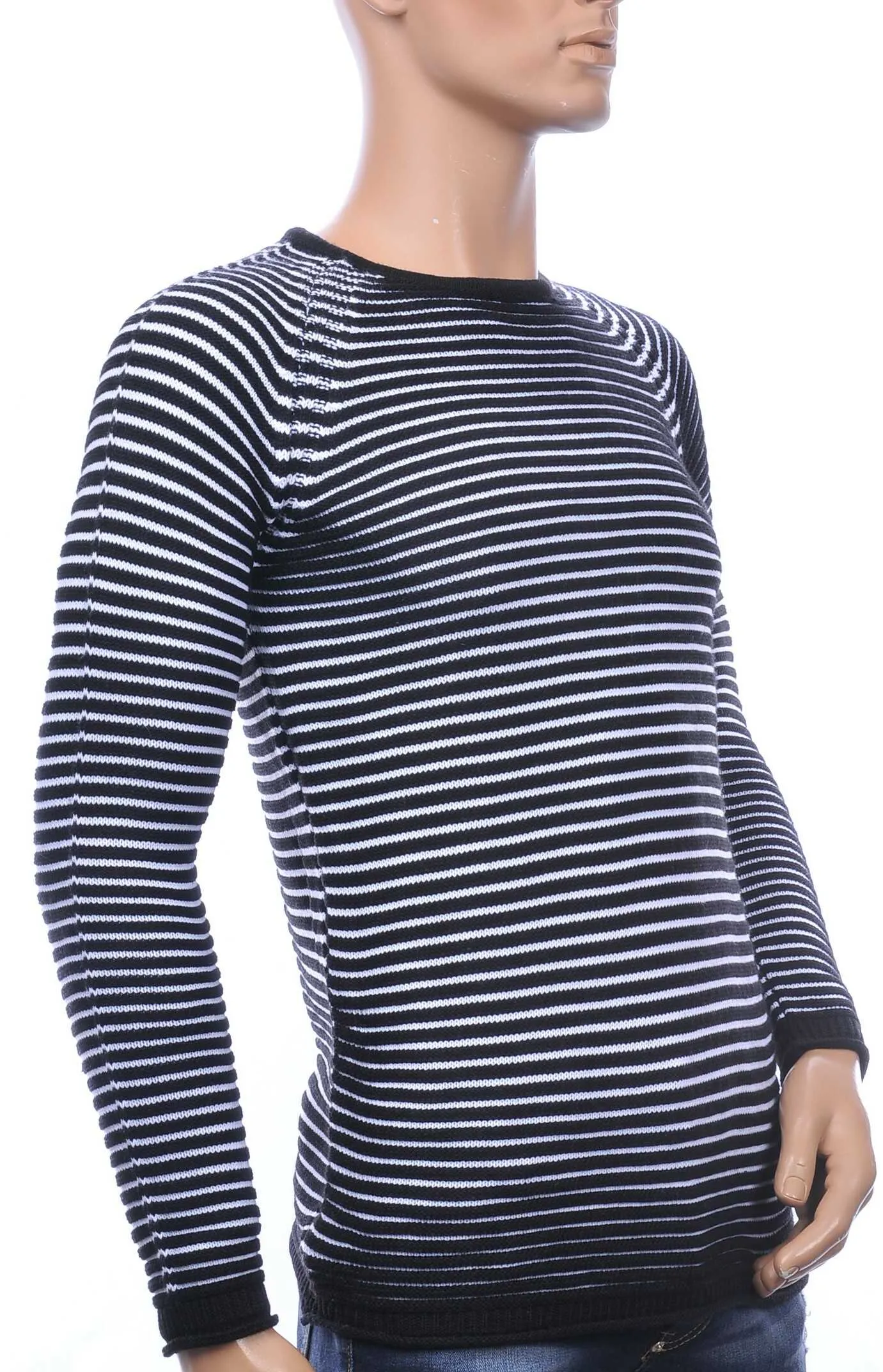 Oxcid trendy grof gebreide heren wintertrui met horizontale strepen Rood