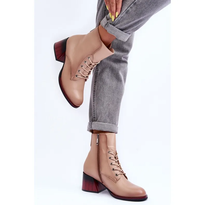 Vinceza Laarzen met hoge hak Beige Luloshe